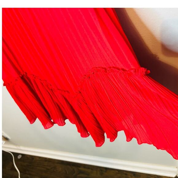 HALSTON HERITAGE Women's Plisse Georgette Popover Ruffle Midi Dress Size Small - Picture 8 of 13